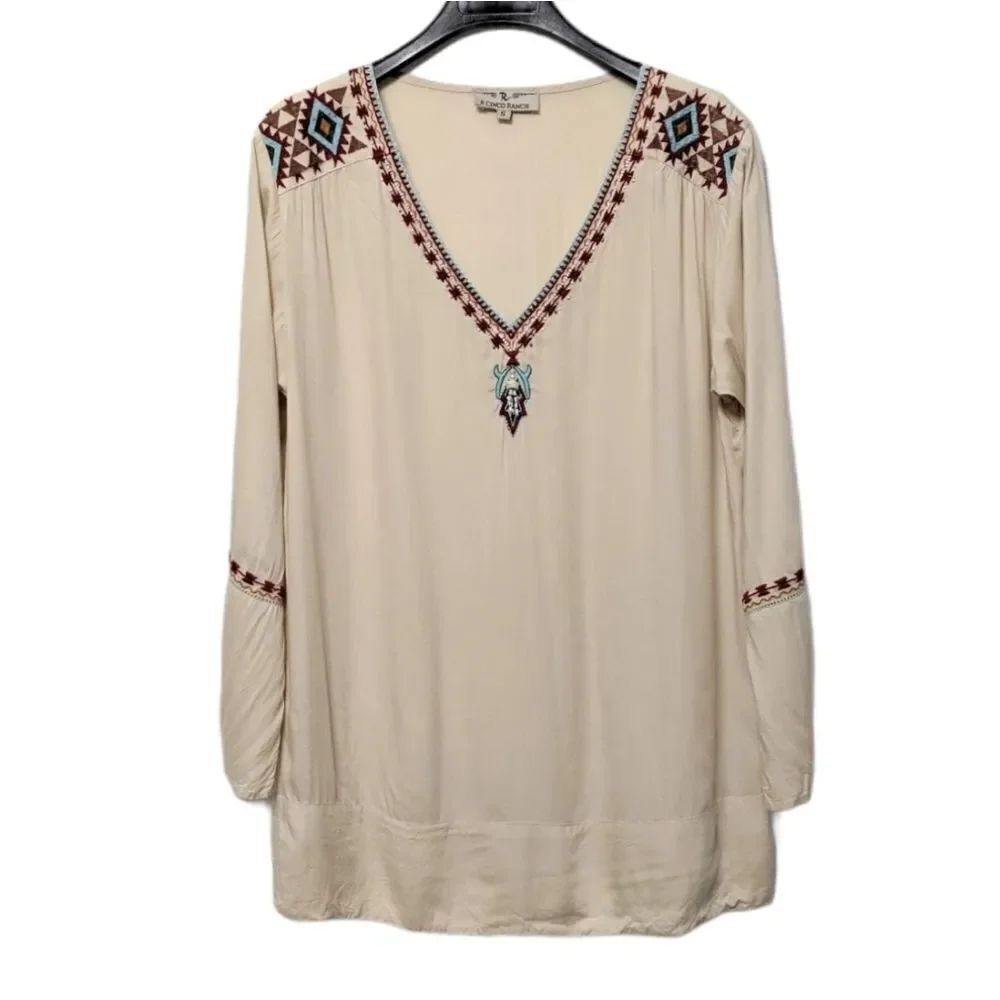 R CINCO RANCH Embroidered Beaded Tunic Top S - Picture 8 of 8